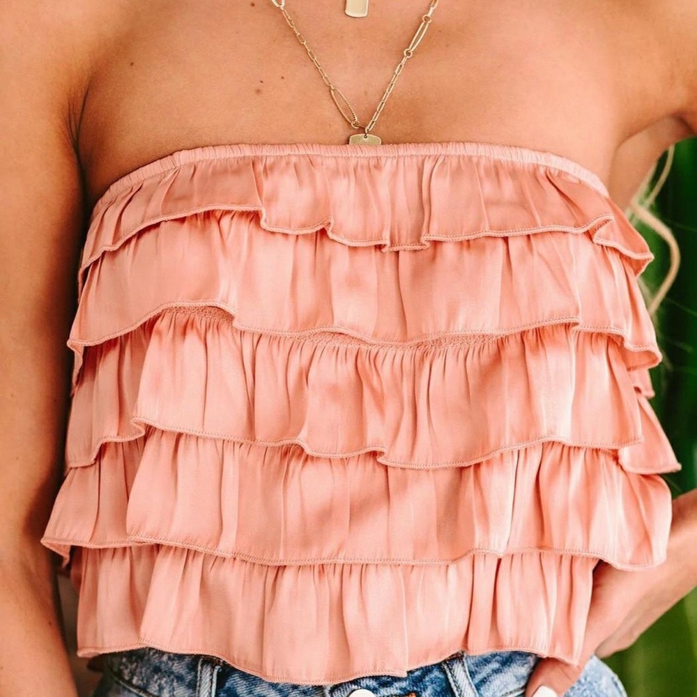 Strapless Ruffle Tube Top - Pink - Picture 2 of 12